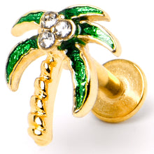 Load image into Gallery viewer, 16G 1/4 Clear Gem Gold Tone Palm Tree Style Labret