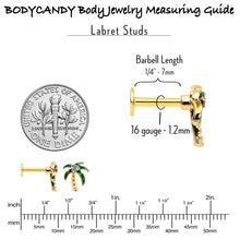 Load image into Gallery viewer, 16G 1/4 Clear Gem Gold Tone Palm Tree Style Labret