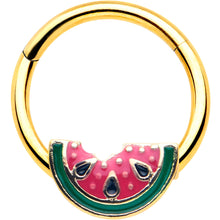 Load image into Gallery viewer, 16G 3/8 Gold Tone Watermelon Bite Hinged Segment Ring