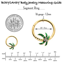 Load image into Gallery viewer, 16G 3/8 Clear Gem Gold Tone Palm Tree Style Hinged Segment Ring