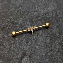 Load image into Gallery viewer, 14G Clear Gem Gold Tone Flying Dragonfly Industrial Barbell 38mm