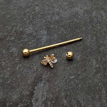 Load image into Gallery viewer, 14G Clear Gem Gold Tone Flying Dragonfly Industrial Barbell 38mm