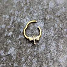 Load image into Gallery viewer, 16G 3/8 Clear Gem Gold Tone Flying Dragonfly Hinged Segment Ring