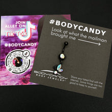 Load image into Gallery viewer, Aurora Gem Black Fleur de Lis Butterfly Dangle Belly Ring