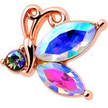 Load image into Gallery viewer, 16G 1/4 Aurora CZ Gem Rose Gold Hue Fleur de Lis Cartilage Earring