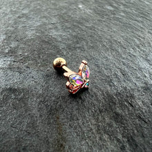 Load image into Gallery viewer, 16G 1/4 Aurora CZ Gem Rose Gold Hue Fleur de Lis Cartilage Earring