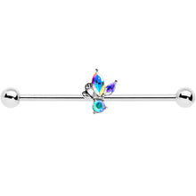 Load image into Gallery viewer, 14G Aurora CZ Gem Fleur de Lis Industrial Barbell 38mm