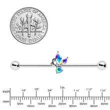 Load image into Gallery viewer, 14G Aurora CZ Gem Fleur de Lis Industrial Barbell 38mm