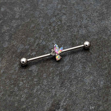 Load image into Gallery viewer, 14G Aurora CZ Gem Fleur de Lis Industrial Barbell 38mm