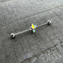 Load image into Gallery viewer, 14G Aurora CZ Gem Fleur de Lis Industrial Barbell 38mm