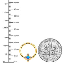 Load image into Gallery viewer, 16G 3/8 Blue Synthetic Opal Gold Hue Rhombus Hinged Segment Ring