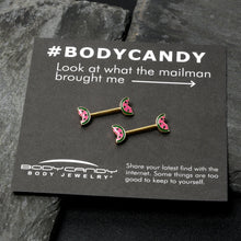 Load image into Gallery viewer, 14G 9/16 Gold Tone Watermelon Bite Barbell Nipple Ring Set