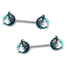 Load image into Gallery viewer, 14G 9/16 Leaping Blue Dolphin Barbell Nipple Ring Set