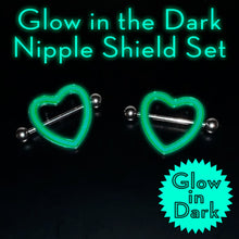 Load image into Gallery viewer, 14G 5/8 Purple Heart Glow in the Dark Valentine Nipple Shield Set