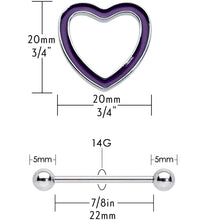 Load image into Gallery viewer, 14G 5/8 Purple Heart Glow in the Dark Valentine Nipple Shield Set