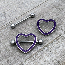 Load image into Gallery viewer, 14G 5/8 Purple Heart Glow in the Dark Valentine Nipple Shield Set