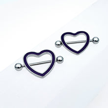 Load image into Gallery viewer, 14G 5/8 Purple Heart Glow in the Dark Valentine Nipple Shield Set