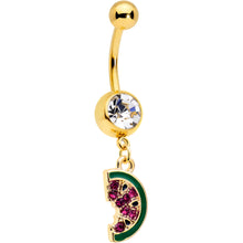 Load image into Gallery viewer, Clear Gem Gold Tone Watermelon Bite Dangle Belly Ring