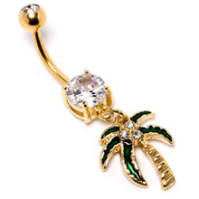 Load image into Gallery viewer, Clear Gem Gold Tone Palm Tree Style Dangle Belly Ring