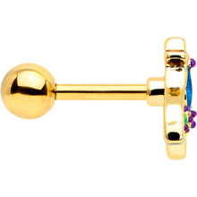 Load image into Gallery viewer, 16G 1/4 Blue Gem Gold Tone Tropic Fan Cartilage Tragus Earring