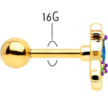 Load image into Gallery viewer, 16G 1/4 Blue Gem Gold Tone Tropic Fan Cartilage Tragus Earring