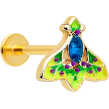 Load image into Gallery viewer, 16G 5/16 Blue Gem Gold Tone Tropic Fan Labret Monroe Tragus