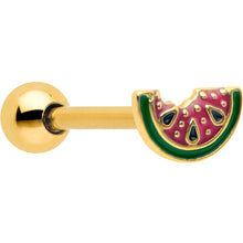 Load image into Gallery viewer, Gold Tone Watermelon Bite Barbell Tongue Ring