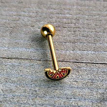 Load image into Gallery viewer, Gold Tone Watermelon Bite Barbell Tongue Ring