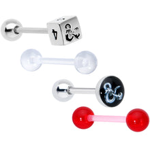 Load image into Gallery viewer, Licensed Dungeons & Dragons Dice Red Clear Barbell Tongue Ring Set of 4