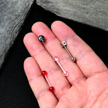 Load image into Gallery viewer, Licensed Dungeons & Dragons Dice Red Clear Barbell Tongue Ring Set of 4