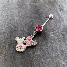 Load image into Gallery viewer, Pink Gem Butterflies Tiny Flower Dangle Belly Ring