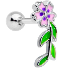 Load image into Gallery viewer, 16G 1/4 Pink Purple Long Flower Cartilage Tragus Earring