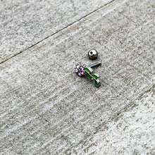 Load image into Gallery viewer, 16G 1/4 Pink Purple Long Flower Cartilage Tragus Earring