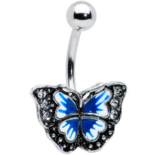 Load image into Gallery viewer, Clear Gem Butterfly Flower Blue White Belly Ring Set of 2
