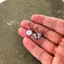 Load image into Gallery viewer, Clear Gem Red Light Pink Butterfly Flower Belly Ring Set of 2
