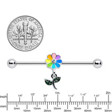 Load image into Gallery viewer, 14G Clear Gem Pride Rainbow Flower Dangle Industrial Barbell 38mm