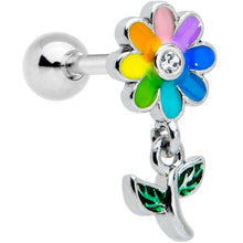 Load image into Gallery viewer, 16G 1/4 Clear Gem Pride Rainbow Flower Dangle Cartilage Tragus
