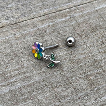 Load image into Gallery viewer, 16G 1/4 Clear Gem Pride Rainbow Flower Dangle Cartilage Tragus