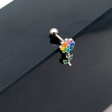 Load image into Gallery viewer, 16G 1/4 Clear Gem Pride Rainbow Flower Dangle Cartilage Tragus