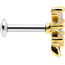 Load image into Gallery viewer, 16G 1/4 Clear CZ Gem Leafy Golden Branch Threadless Labret Tragus