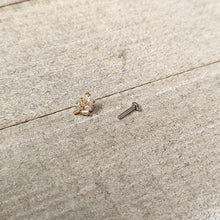 Load image into Gallery viewer, 16G 1/4 Clear CZ Gem Leafy Golden Branch Threadless Labret Tragus