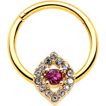 Load image into Gallery viewer, 16G 3/8 Clear Pink Gem Gold Tone Open Eye Hinged Segment Ring