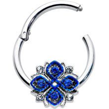 Load image into Gallery viewer, 16G 3/8 Blue Clear Gem Embellished Cross Hinged Segment Ring