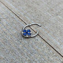 Load image into Gallery viewer, 16G 3/8 Blue Clear Gem Embellished Cross Hinged Segment Ring