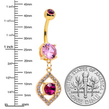 Load image into Gallery viewer, Clear Pink Gem Gold Tone Open Eye Dangle Belly Ring