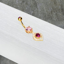 Load image into Gallery viewer, Clear Pink Gem Gold Tone Open Eye Dangle Belly Ring