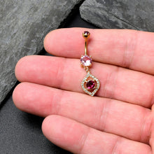 Load image into Gallery viewer, Clear Pink Gem Gold Tone Open Eye Dangle Belly Ring