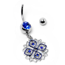 Load image into Gallery viewer, Clear Blue Gem Embellished Cross Dangle Belly Ring