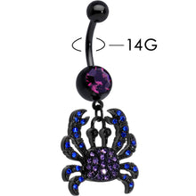 Load image into Gallery viewer, Blue Purple Gem Black Chic Crab Dangle Belly Ring