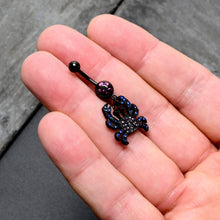 Load image into Gallery viewer, Blue Purple Gem Black Chic Crab Dangle Belly Ring